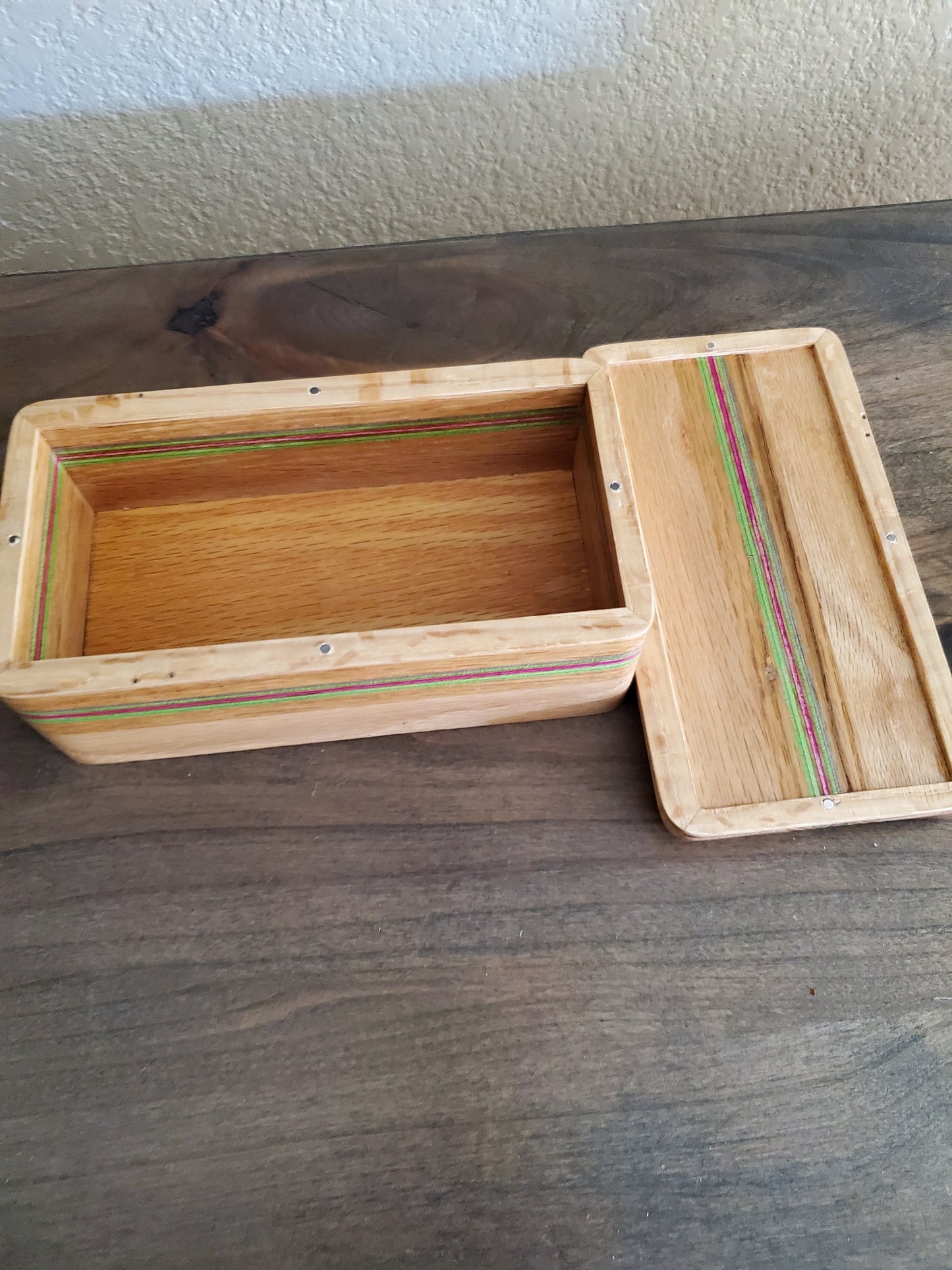 Wood Striped Box With Lid